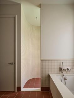 L. McComber, Ulysse Lemerise Bouchard · Grand Bercail · Divisare Mirror Wall Bathroom Small Baths, Tiled Bathroom, Downstairs Toilet, Small Toilet, Bathroom Mirror Lights, Small Bath, Mirror Wall Bathroom, Crystals In The Home