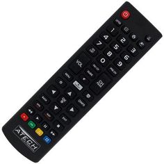 a black remote control on a white background