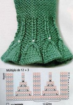 a green knitted boot with buttons on the side and measurements for each shoelace