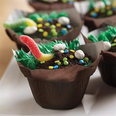 Dirt Cupcakes, Bug Cupcakes, Crisco Recipes, Kid Parties, Wafer Cookies, Yummy Dessert, Cute Cupcakes, Dessert Ideas, Birthday Ideas