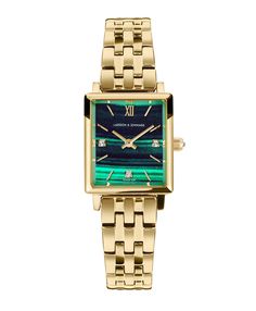 An iconic design, elevated. Combining the classic style of old vintage watches with an ultra-modern appeal in sumptuous and stylized gold. The mini square-shaped 31mm dial features minimalist numerals with a decadent forest green face and crystal detailing. Boyfriend pairs classic design with robust links made of gold-plated stainless steel. Green Face Watch, Mickey Watch, Sagittarius Gifts, Boyfriend Watch, Green Watch, Watches For Women, Swedish Design, Women's Watches, Stainless Steel Mesh