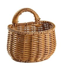 a wicker basket is shown on a white background