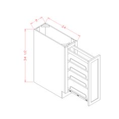 a drawing of the bottom drawer for a kitchen cabinet with drawers and an open door