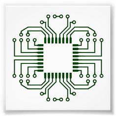 an electronic circuit board with green and white lines in the shape of a square frame