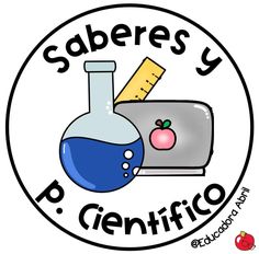 the logo for saberes y p centifico elementary school, with an apple and beakle