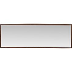 a large mirror hanging on the wall above it's head, with a wooden frame