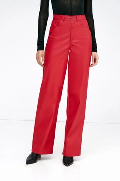 High-Rise Red Pants - Julien Pants | Marcella Nightout Outfit, Red Leather Pants, Red Bone, Force Of Nature, A Force, Red Pants, Artistry Makeup, White Pants, Night Outfits