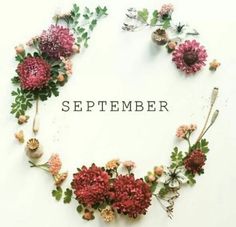 flowers arranged in the shape of a heart on a white background that says, september