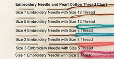 the instructions on how to crochet needles are shown in different colors and sizes