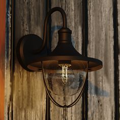 an old - fashioned light fixture on the side of a wooden wall