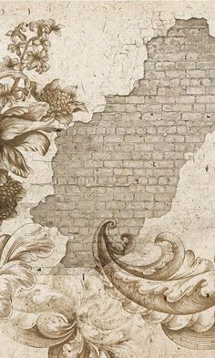 faux brick floral restaurant wallpaper Southern Charm Decor, Door Design Images, Old Portraits, Commercial Wallpaper, Wall Murals Painted, Modern Wallpaper, Digital Wall, Floral Background, Vintage Wallpaper