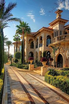 a large house with lots of plants and trees