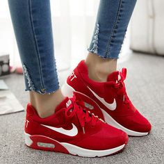 Women Breathable Sneakers Smart Casual Sports Running Training Shoes Cheap Womens Fashion, Nike Pro Shorts, Adidas Shoes Women, Red Nike, Red Sneakers