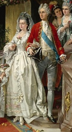 a painting of a man and woman in formal dress