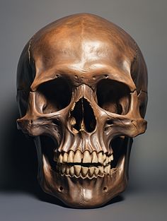 a human skull is shown on a gray background