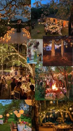 a collage of photos with candles and lights in the shape of people sitting at tables