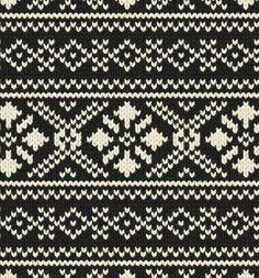 a black and white knitted sweater with an intricate design on the front, in two rows