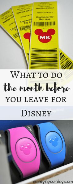 three different colored items with the text what to do the north before you leave for disney