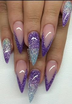 Purple And Silver Nails, Chrome Nail Designs, Teal Nails, Chrome Nails Designs