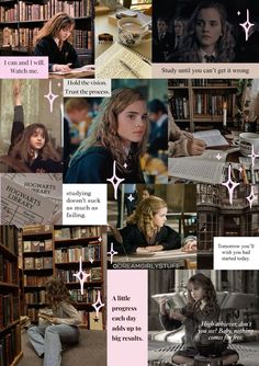 a collage of photos with books and pictures on them, including the words harry potter