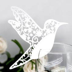 50pcs beautiful bird cup card paper-cut hollow marriage seat card Valentine's Day name card wedding Banquet Table Decorations, Glass Table Decor, Bird Cup, Bird Wedding, Event Card, Name Place Cards, Wedding Name, 50th Wedding, Wedding Places