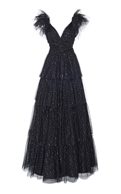 Gala Night Dress, Black Tulle Dress, Dreamy Gowns, Fashion Sketches Dresses, Jenny Packham, Graduation Outfit, Gala Dresses, Ball Gown Dresses, Ruffled Sleeves