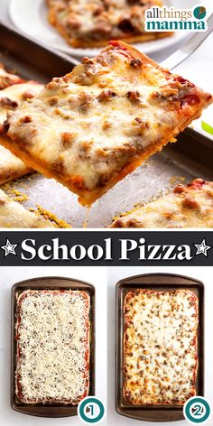 School Pizza collage image. School Pizza Sticks Recipe, Lunchroom Pizza Recipe, School Lunch Party Ideas, Pizza Sauce Dinner Ideas, School Taco Pizza, Cafeteria School Food, Easy At Home Pizza, The School Pizza Recipe