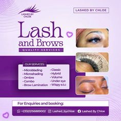 an advertisement for lashes and brows