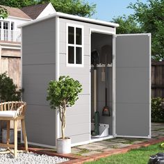 PRICES MAY VARY. SPACIOUS 5ftx3ft STORAGE SHED：Roof: 59.7 inch (L)x36.2 inch (W); Base: 55 inch (L)x 31.7 inch (W); Hight 73.8 inch. UDPATIO resin shed offers a generous amount of storage room for various items such as gardening tools, outdoor sports gear, and seasonal items. It serves as a valuable extension to your yard, whether storing tools or providing a cozy home for your pet, or use as a bin storage room, it can satisfy your various requirements RESIN MATERIAL：Our storage shed is crafted with 12 MM premium polypropylene resin plastic, which is recyclable. Resin shed is corrosion-resistant, waterproof, rustproof and with UV protection for more than 8000 hours, less bending and puncturing, worry-free for use in all weather conditions. It can be used daily for five years without fading Outdoor Storage Ideas Diy, Outdoor Garbage Storage, Outdoor Tool Storage, Outdoor Storage Ideas, Outside Sheds, Outdoor Bike Storage, Plastic Storage Sheds, Resin Sheds, Garden Orchard