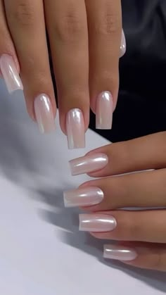 Click on the link to see more trendy nails ideas in 2024! Haley Bieber Nails Square, Prom Square Nails, Clean Nails Acrylic, Formal Acrylic Nails, Mid Length Square Nails, Ring Ceremony Nails, Nude Chrome Nails Square, Elegante Nails Classy, Simple Acrylic Nails Square