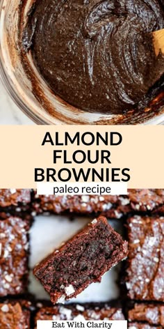 chocolate brownies with text overlay that reads easy almond flour brownies vegan and pale