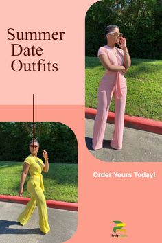 Stay stylish and comfortable this season with our short sleeve dressy jumpsuit for women! Made from delicate fabric, this piece is a must-have for any fashion-forward wardrobe. With a figure-hugging top and waist-defining belt, paired with a wide-legged bottom, this jumpsuit offers a cool and relaxed look. Pair it with sandals and a statement necklace for a cute summer date outfit, or dress it up with heels for a chic and casual date night look. Shop now and elevate your fashion game! V-neck Sets For Night Out In Spring, V-neck Party Sets For Spring, Fitted V-neck Sets For Day Out, Feminine V-neck Jumpsuits And Rompers For Night Out, Chic Sets For Day Out, Elegant Solid Color Sets For Day Out, Spring V-neck Sets For Night Out, Spring Season V-neck Sets For Night Out, Elegant Solid Color Summer Sets