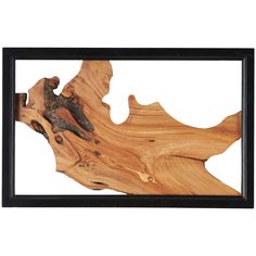 a piece of wood that has been carved into the shape of a tree trunk with black frame