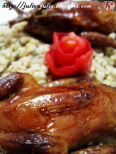 a close up of food on a plate with rice