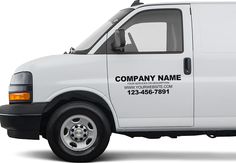 a white van is shown with the company name on it