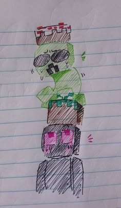 a child's drawing of a man with glasses on top of a stack of boxes