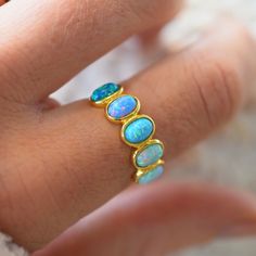 -18kt gold vermeil -lab created blue opal ombre stones Layering Rings, Beautiful Gold Rings, Tennis Jewelry, Stocking Fillers For Him, Washing Hands, Layered Rings, Solid Gold Necklace, Solid Gold Earrings, Forever Jewelry