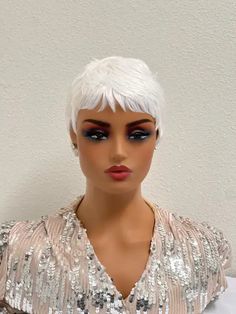 Snowy | Sleek White Pixie Cut Wig wig LE' HOST HAIR & WIGS White Pixie Cut, Silver Wigs, Short Bob Styles, Soft Bangs, Short Bob Cuts, Black Strawberry, Bob Wig With Bangs, Human Wigs, Sleek Bob