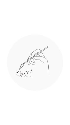 a drawing of a hand holding a spoon with some food on it and sprinkles