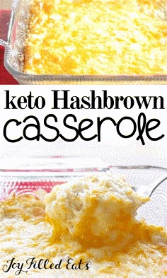 keto hashbrown casserole in a glass baking dish with a spoon