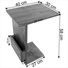 a wooden table is shown with measurements for the top and bottom section, along with an additional shelf