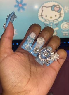 Extra Duck Nails, Left On Seen, Dark Snow, Hello Kitty Charm, Punk Nails, Colored Acrylic Nails