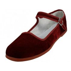 This Women's Velvet Mary Jane Shoes is Comfort, Quality and Light Weight. Velvet Cloth Upper, Rubber Sole, Adjustable Strap. Go with any fabric in any season, dressy or casual. Size: M.  Color: Red.  Gender: female.  Age Group: adult. Velvet Mary Janes, Dressy Flats Shoes, Comfortable Dress Shoes For Women, Maroon Shoes, Spring Shoes Women, Glitter Ballet Flats, Pointed Flats Shoes, Mary Jane Shoes Flat, Velvet Cloth