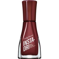 Sally Hansen Insta-Dri® is the #1 Quick-Dry Polish in the US*, this quick dry nail polish will brighten up your nail look in seconds. Our 3-in-1 formula with a built-in base and top coat delivers shiny nails for days and our contoured brush allows you to swipe on a perfect coat with ease. Plus, no waiting around for hours for this nail polish to dry. Dries 60 seconds of application! 1 Stroke. 1 Coat. Done. No Wait. No Smudge. *Nielsen $ latest 52 wks - W/E 08/28/21 Insta Dri Nail Polish Shades, Red Stuff, Sally Hansen Nail Polish, Quick Dry Nail Polish, Brown Nail Polish, Dry Nails Quick, Sally Hansen Nails, Nail Colors Winter, Makeup Party