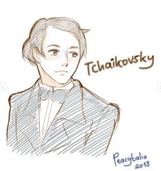 a drawing of a man in a suit and bow tie with the words thalakovsy on it