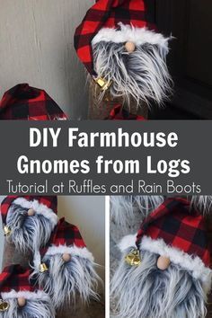 an image of gnomes from logs with text overlay that reads diy farmhouse gnomes from logs