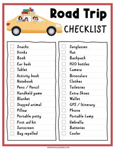 the road trip checklist is an easy way to help kids learn how to travel