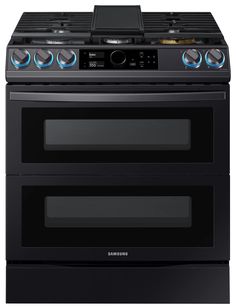 two black ovens side by side on a white background