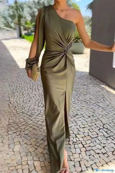 OrcaJump - Chic Shoulder-Knotted Long Sleeve Vacation Dress Shoulder Knots, Glamorous Dresses, Evening Dresses Elegant, Slim Fit Dresses, Maxi Dress Party, Cutout Dress, Summer Maxi Dress, Women's Summer Fashion, Asymmetrical Dress