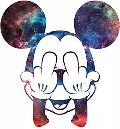 a mickey mouse face with galaxy in the background and stars on it's head